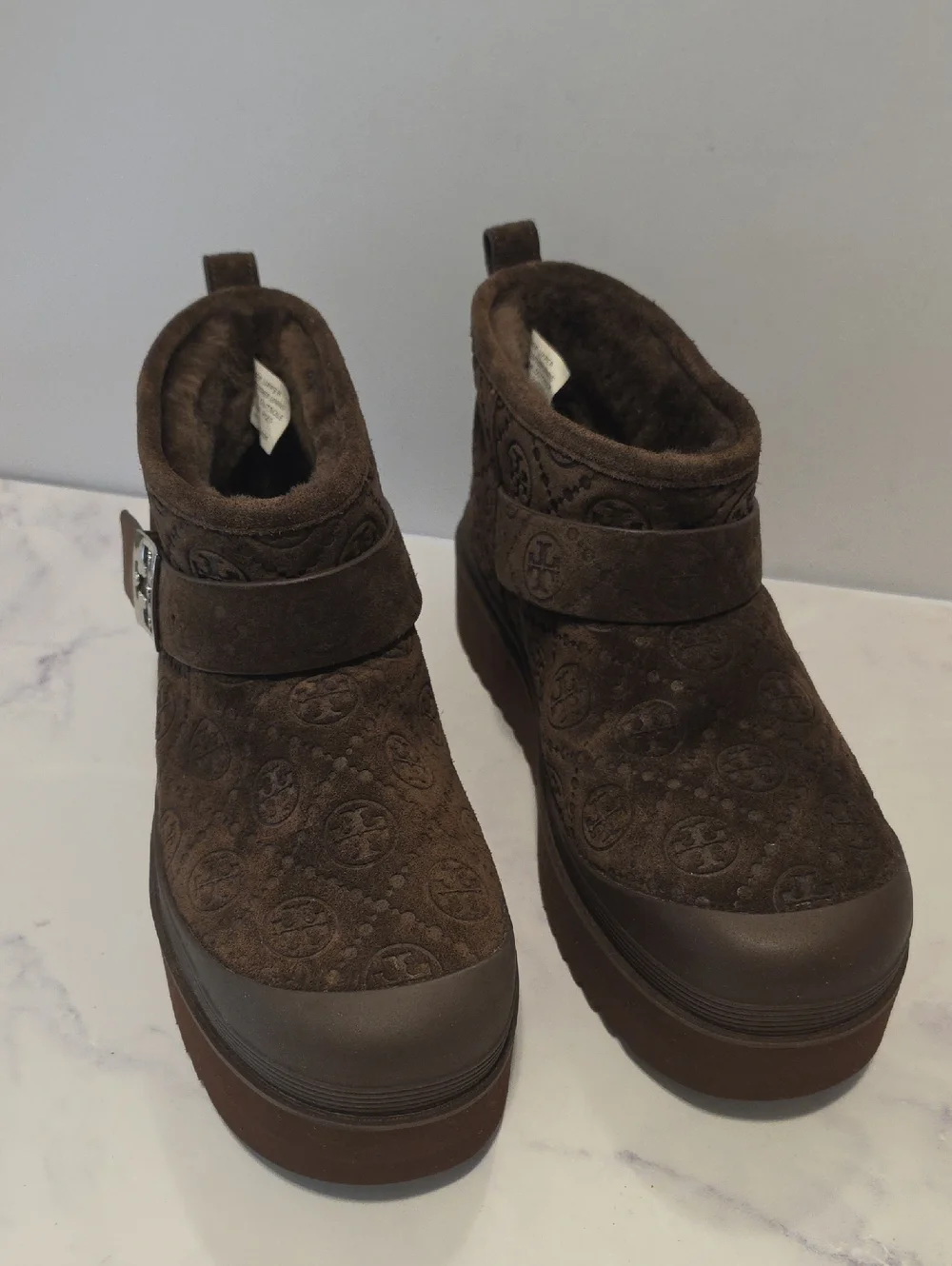Tory Burch Brown Logo Quilted Shearling-Lined Ankle Boots  Brand New  No Tag